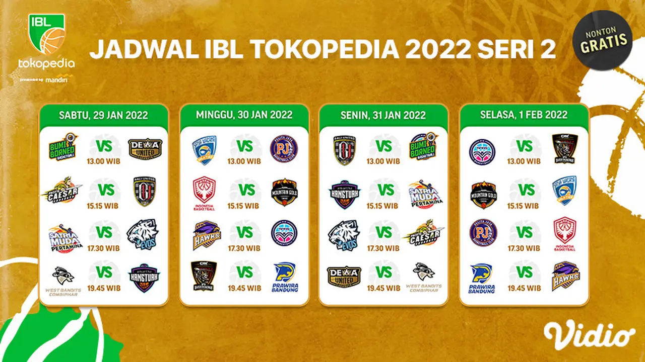 Link Live Streaming Pertandingan IBL 2022 Seri Kedua di Vidio Pekan Ini, 29 Januari - 1 Februari 2022