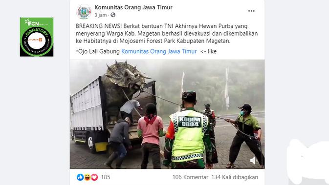 Cek Fakta Liputan6.com menelusuri klaim video evakuasi hewan purba yang menyerang warga Magetan