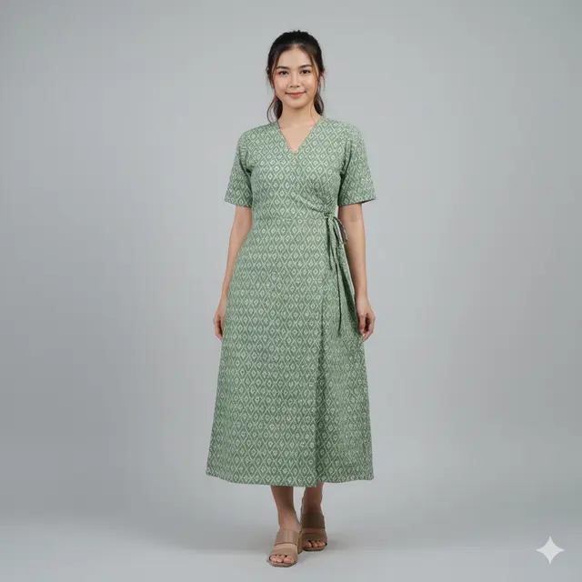 Model Dress Batik Lengan Pendek Motif Minimalis Warna Pastel. Gemini