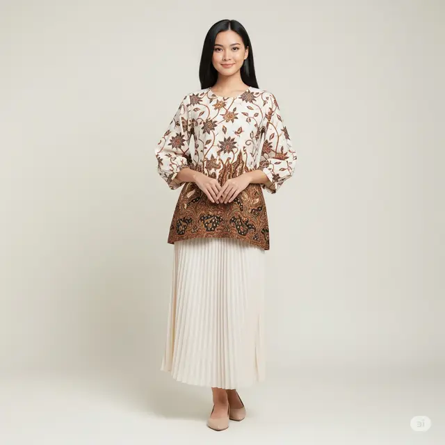 8 Model Atasan Batik Wanita Lengan Balon yang Trendy dan Elegan