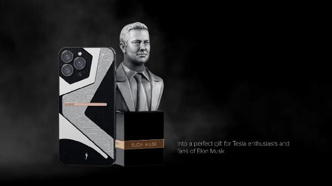 iPhone 13 Tesla Electro dan patung Elon Musk dari Caviar (Tangkapan Layar YouTube Caviar iPhone)