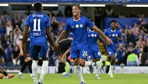 Chelsea meraih kemenangan 2-0 atas Bayer Leverkusen pada laga pramusim di&nbsp;Stamford Bridge, Sabtu (9/8/2025) dini hari WIB. (AFP/Glyn Kirk)