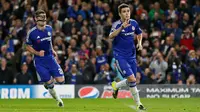Ekspresi pemain Chelsea, Oscar, setelah mencetak gol kedua Chelsea ke gawang Maccabi Tel-Aviv pada laga grup Liga Champions, di Stamford Bridge, London, Kamis (17/9/2015) dini hari WIB. (Reuters/Stefan Wermuth)