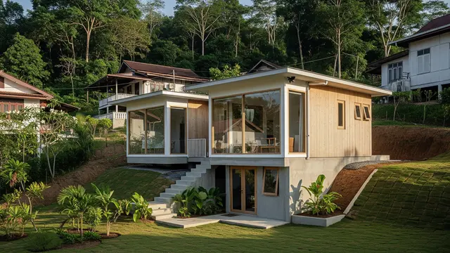 Inspirasi Rumah Minimalis Kecil di Kampung dengan Lahan Tidak Rata/Gemini AI