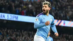 Striker Manchester City, Sergio Aguero merayakan gol yang dicetaknya ke gawang Sheffield United pada laga pekan ke-20 Liga Inggris di Etihad Stadium, Minggu (29/12/2019). Hasil manis dipetik Manchester City usai meraih kemenangan 2-0 saat menjamu Sheffield United. (AP/Rui Vieira)