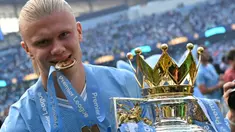 Erling Haaland belum lama ini memperpanjang kontraknya bersama Manchester City. Haaland sepakat untuk berseragam biru muda hingga 9,5 tahun ke depan. (AFP/Oli Scarff)