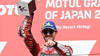 Pecco Bagnaia usai finis pertama balapan MotoGP Jepang 2024. (Toshifumi KITAMURA / AFP)