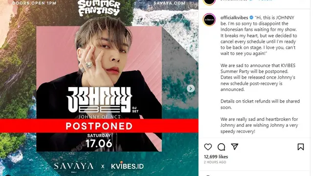Penampilan Johnny NCT ditunda. (Instagram/ officialkvibes)