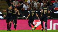 Para pemain AS Monaco merayakan gol ke gawang Tottenham Hotspur pada laga Liga Champions di Wembley Stadium, London, Rabu (14/9/2016). (AFP/Ben Stansall)
