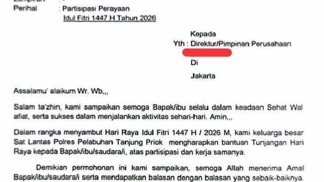 Surat Berkop Satlantas Polres Pelabuhan Tanjung Priok Minta THR ke Pengusaha