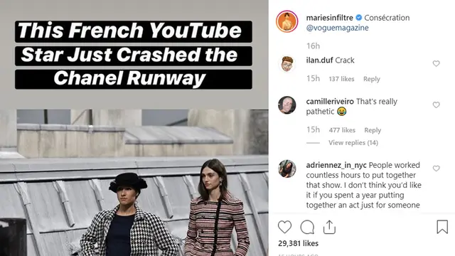 Marie Benoliel di Chanel fashion show (Instagram/ mariesinfiltre)