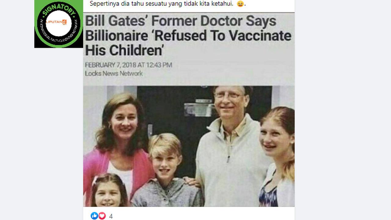 Cek Fakta Liputan6.com menelusuri klaim Bill Gates menolak memvaksin anaknya