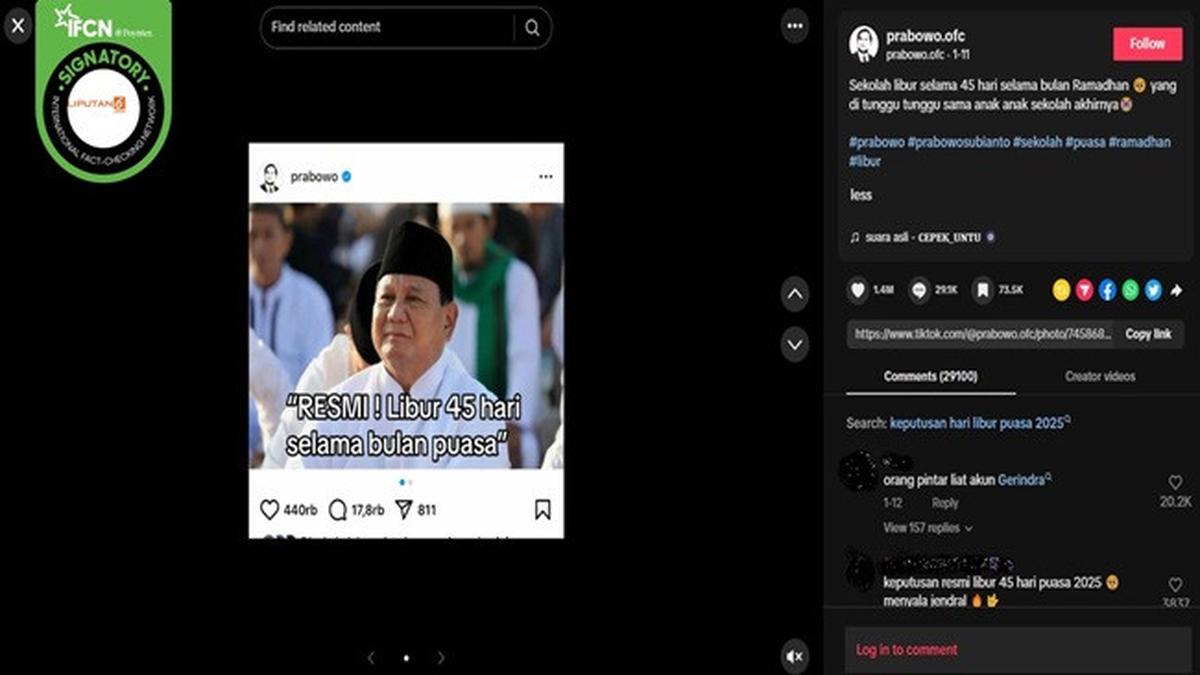 Cek Fakta: Tidak Benar Sekolah Libur 45 Hari Selama Ramadan