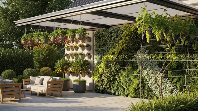 Desain Kanopi Teras dengan Vertical Garden untuk Usaha/Gemini AI