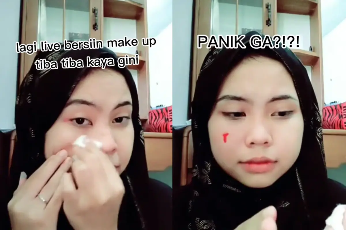 Kepanikan gadis saat membersihkan muka hingga tak sadar mengeluarkan darah.