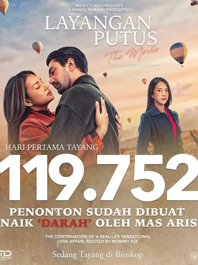 Jumlah penonton film Layangan Putus pada hari pertama penayangan. (Foto: Dok. Instagram @officialpilarez)
