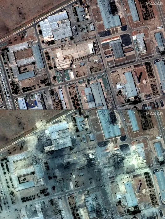 Hal itu diungkap Trump dalam pidato di hadapan rakyatnya di Gedung Putih pada hari Sabtu 21 Juni 2025 pukul 10.00 waktu setempat. (Citra satelit ©2025 Maxar Technologies/AFP)