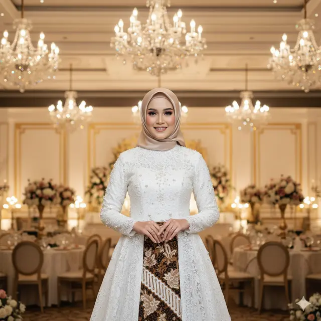 Gamis Batik Brokat Tile Mutiara (Gemini AI)