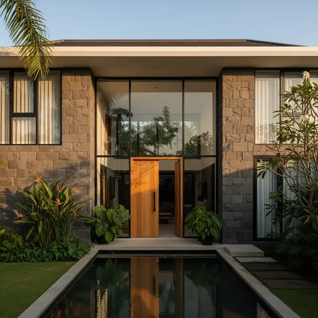 Model Rumah Minimalis Batu Alam Tampak Depan (Image by Gemini AI)