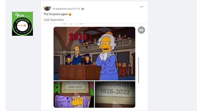 Tangkapan layar klaim The Simpsons prediksi waktu Ratu Elizabeth II meninggal