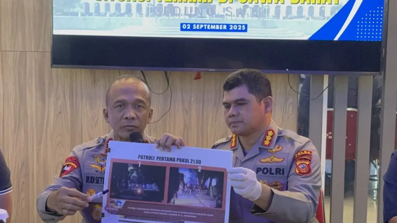 Polda Jabar konferensi pers terkait penanganan kericuhan di Unisba. Foto Antara