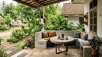 8 Ide Membuat Sudut Santai di Teras Rumah dengan Meja Semen dan Tanaman Rindang