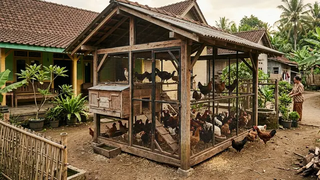 rangka kandang ayam dari kayu dan besi, Gemini AI