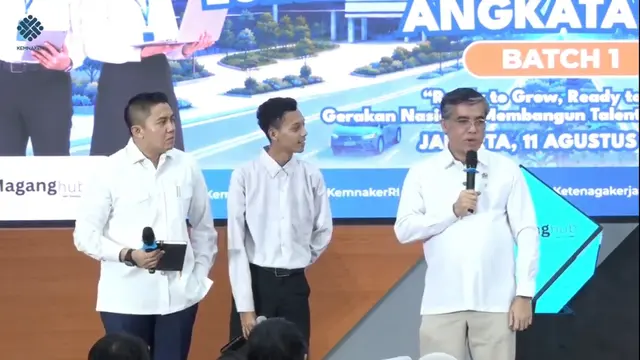 Menteri Ketenagakerjaan Yassierli dalam Kick Off Program Magang Nasional Angkatan 2 Batch I di Kantor Kemnaker, Jakarta, Selasa (11/8/2026). (Liputan6.com/Arief)
