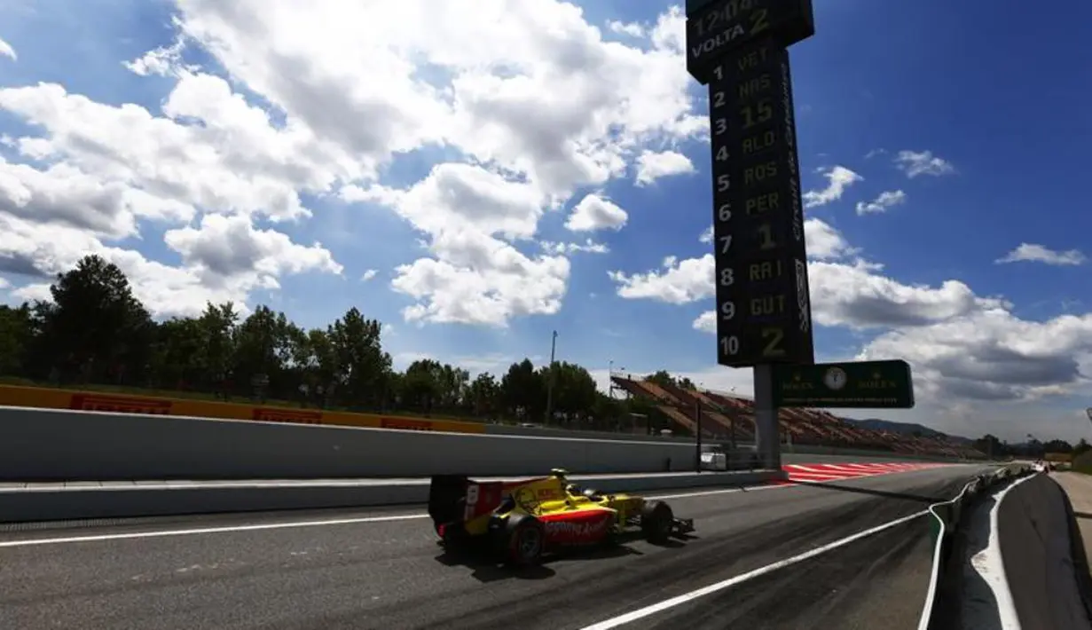 Aksi pebalap Pertamina Campos Racing, Sean Gelael, dalam Feature Race GP2 Spanyol di Sirkuit Catalunya, Spanyol, Sabtu (14/5/2016). (gp2series.com)