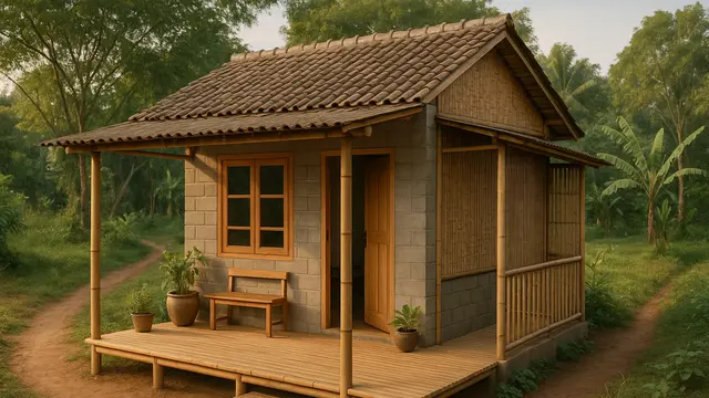 Model Rumah Kecil Tapi Cantik 3x6 Meter dari Bambu dan Batako