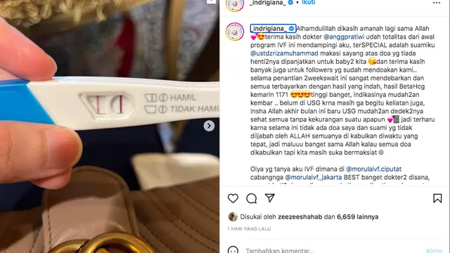 Ustaz Riza Muhammad Umumkan Sang Istri Hamil Anak Kembar lewat Program Bayi Tabung. (instagram.com/_indrigiana_)