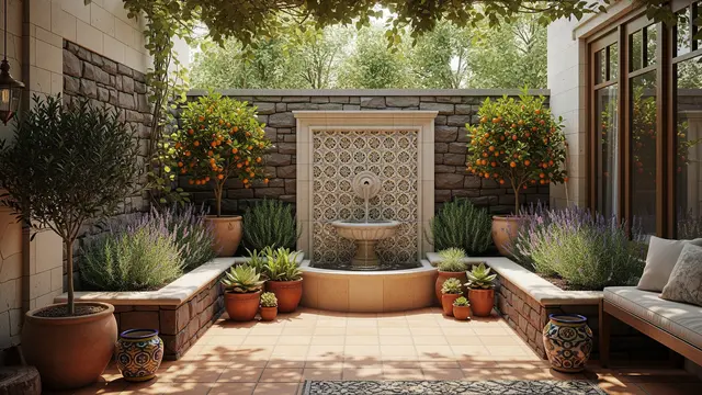 Model Taman Rumah Kecil dengan Air Mancur Mini untuk Suasana Tenang dan Natural/ Ilustrasi Gambar Oleh AI