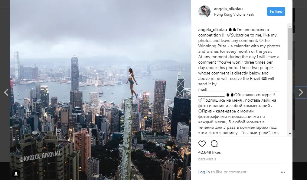 Aksi Angela Nikolau di atas crane (Foto: Instagram @angela_nikoula)