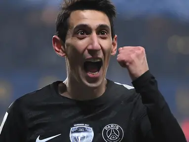 Selebrasi Paris Saint-Germain, Angel Di Maria usai membobol gawang Sochaux pada laga Piala Prancis di  Auguste Bonal stadium, Sochaux, (6/2/2018). PSG menang 4-1. (AFP/Patrick Hertzog)