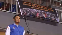 Agus Harimurti Yudhoyono kembali tampil di hadapan publik. Agus datang menggantikan sang Ayah untuk membuka Asia Karate Championship SBY Cup 14 tahun 2017 (Liputan6.com/Helmi Affandi)