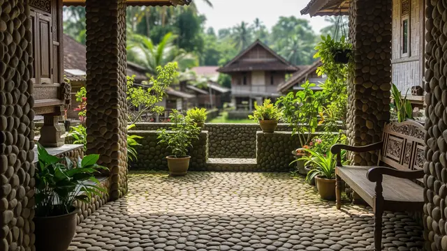 Desain Teras Rumah Desa Pakai Batu Kali Biar Terlihat Estetik/Gemini AI