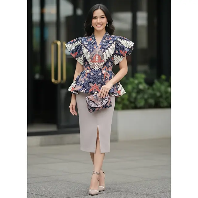 Blus Peplum + Rok Midi Slit