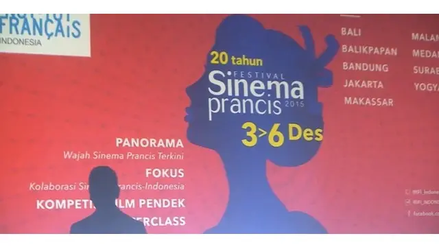 Festival Sinema Prancis 2015 akan berlangsung pada 3-6 Desember mendatang. Delapan film Indonesia terbaik akan turut diputar.