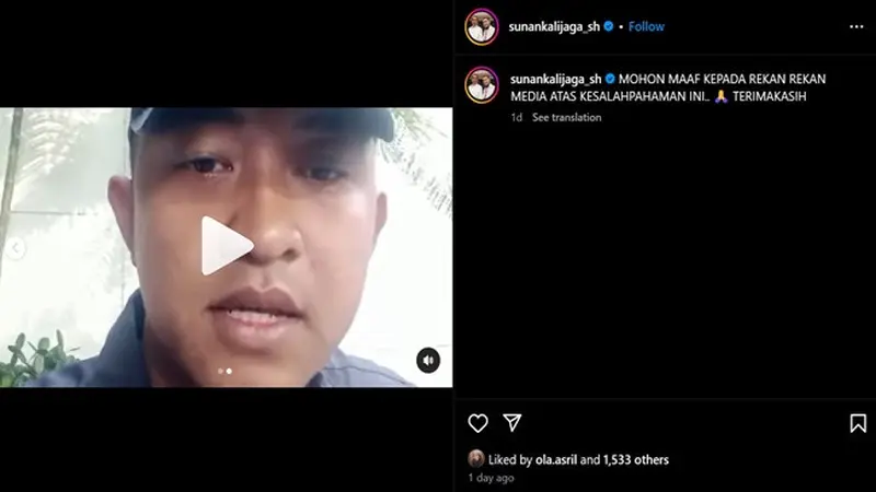 Video pria diduga pengawal Atta Halilintar meminta maaf setelah mengancam akan menculik wartawan. (Instagram @sunankalijaga_sh)