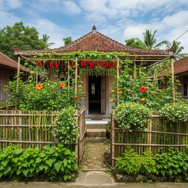 Desain Kebun Rambat di Pagar Bambu