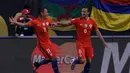 Ekspresi pemain Cile, Jose Fuenzalida, setelah mencetak gol kedua ke gawang Kolombia pada laga semifinal Copa America Centenario 2016 di Stadion Soldier Field, Chicago, AS, Kamis (23/6/2016) pagi WIB. (AFP/Tasos Katopodis)