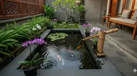 8 Model Kolam Ikan Mini Ornamen Bambu di Teras Rumah yang Klasik tapi Segar, Menenangkan