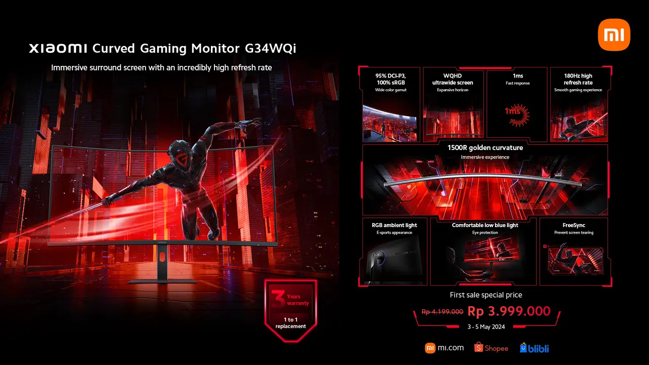 Monitor gaming Xiaomi Curved Gaming Monitor G34WQi