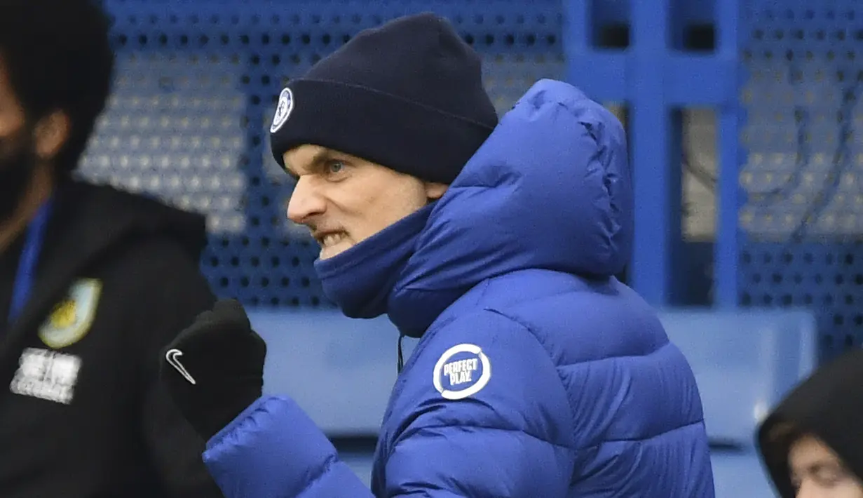 Hingga akhir laga, skor 2-0 tak berubah. Chelsea pun meraih kemenangan dari tiga pertandingan terakhir, dan ini jadi tiga poin perdana buat Thomas Tuchel. (Foto: AP/Pool/Justin Tallis)