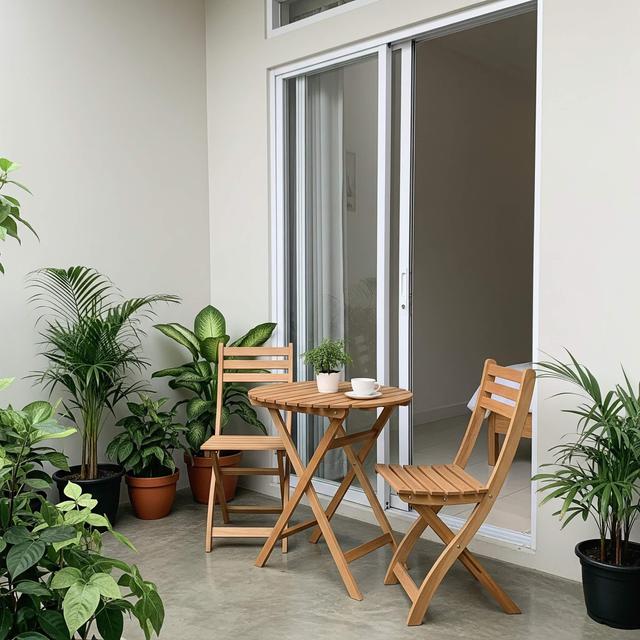 Teras Kecil dengan Meja Kopi Mini