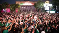 Mexican fans watch the FIFA World Cup football match between Mexico and South Korea at the Fan Fest in Guadalajara, Mexico, on June 18, 2026.
RUTH ROSAS / AFP