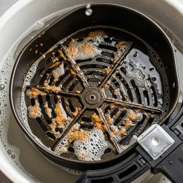 Ilustrasi membersihkan air fryer (Image by Gemini AI)
