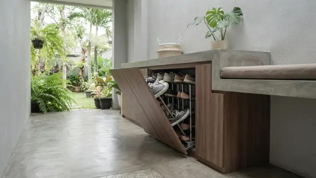Ide Rak Sepatu di Bawah Bangku Teras