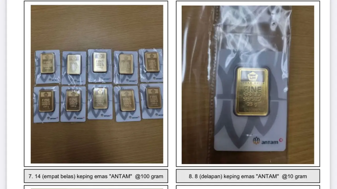 Penampakan emas seberar 2.514,5 gram atau sekutar 2,5 kilo gram hasil rampasan terpidana mantan Rektor Universitas Lampung (Unila) Karomani yang dilelang KPK.
