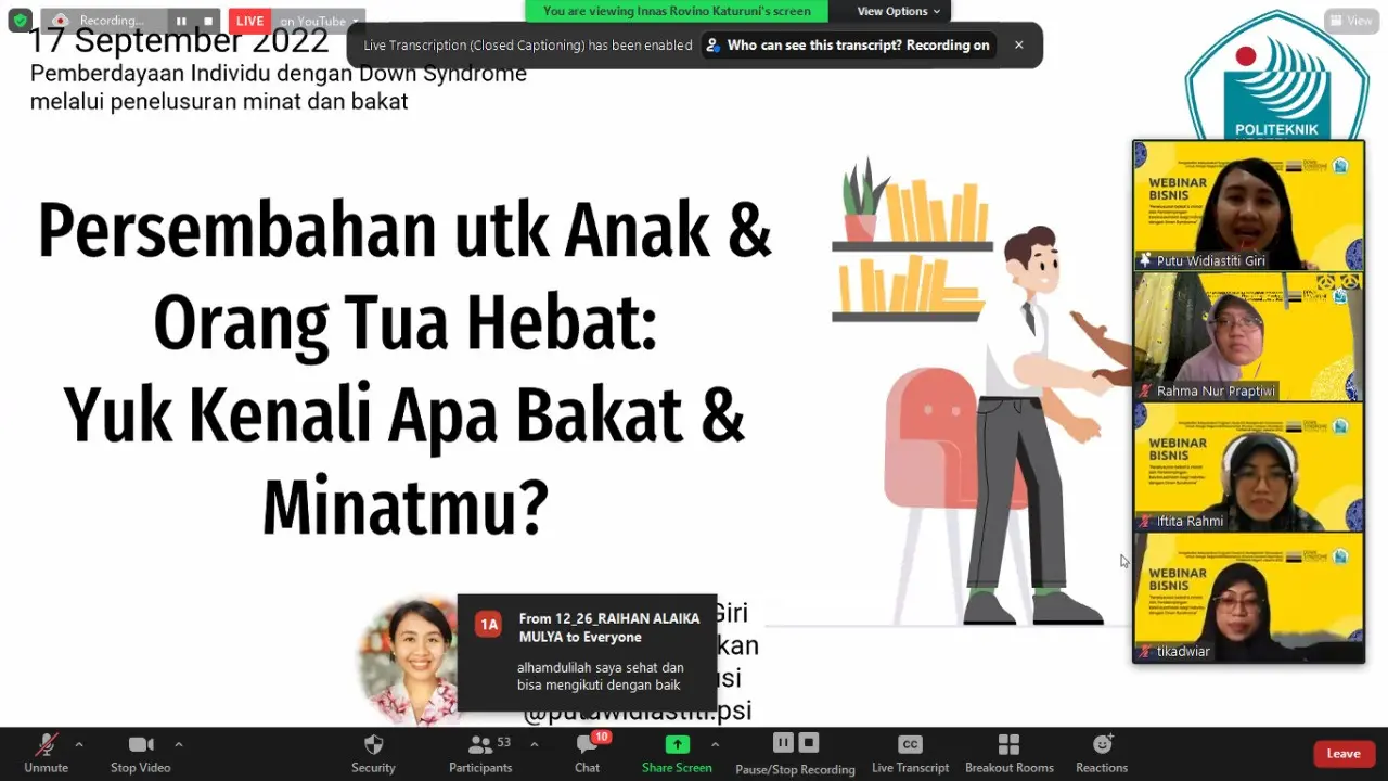 PNJ Adakan Webinar untuk Mendukung Orangtua dengan Anak Down Syndrome